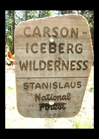 Carson-Iceberg Wilderness boundary sign at the Silver/Highland Creek Trailhead